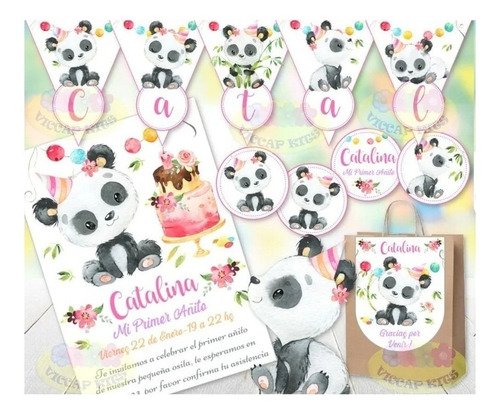 Kit Imprimible Oso Panda Nena Bambu 100% Editable Candy Bar