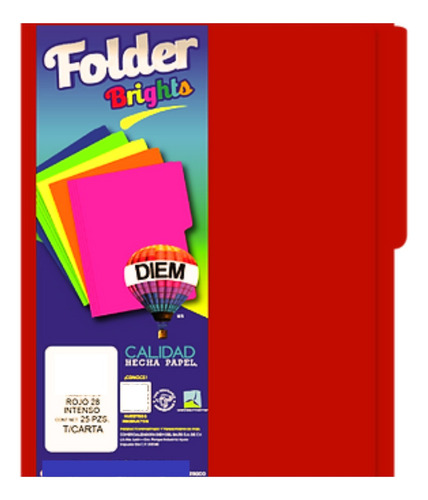 Folder Tamaño Carta Colores Brillantes 25 Pzas Color Rojo Intenso