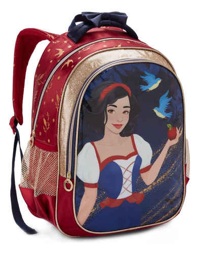 Mochila Costas Espaçosa Meninas Princesas Neve Cor Vermelho