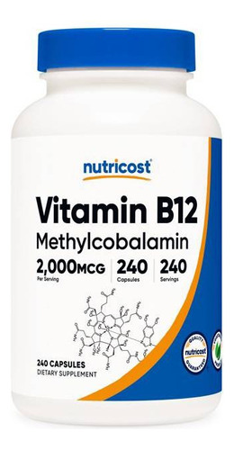 Vitamina B12 2,000mcg Nutricost Sistema Nervioso 240capsulas