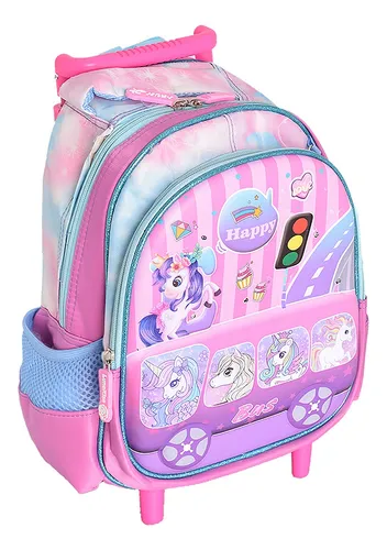 Mochila Escolar Niña Con Ruedas Y Luz Unicornio Luminares