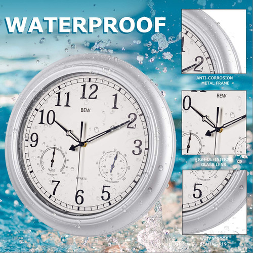 Reloj Grande De 18 Pulgadas Para Exteriores, Para Patio, Res