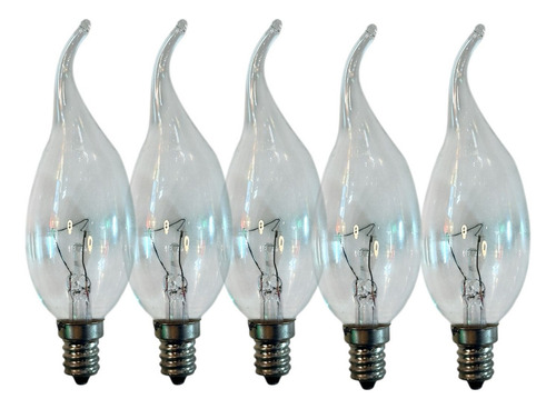 Kit 5 Lâmpadas Vela Bico Torto 40w 127v E12 Clara Luz Quente Luz Branco-quente