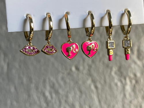 Set 6 Aretes Yakemiyou Barbie En Chapa De Oro 18k