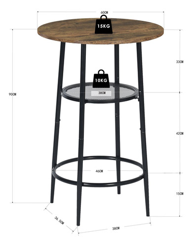 Mesa De Bar Moderna Redonda Doble Capa Metal Negro Madera