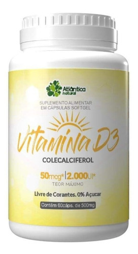 Vitamina D3 2000ui 60cp Tratamento 2 Meses 50mcg Teor Maximo Sabor Sem Sabor