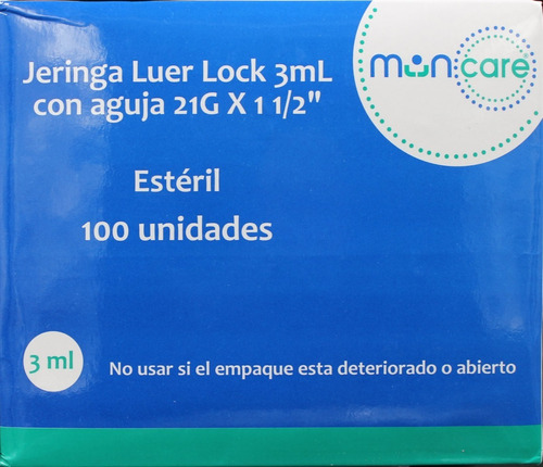 Jeringa Desechable Muncare Luer Lock 3cc 21gx1/2 Caja X100