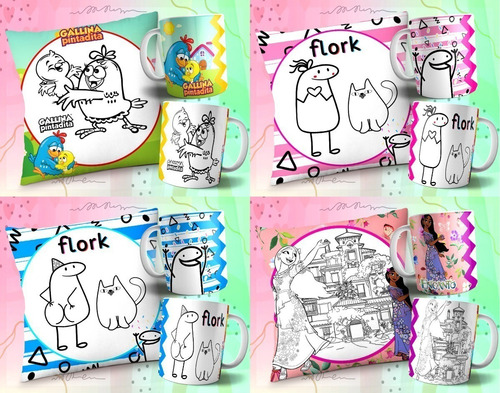 Kit Diseños Tazas Almohadones Colorear Dia Del Niño Combo #4