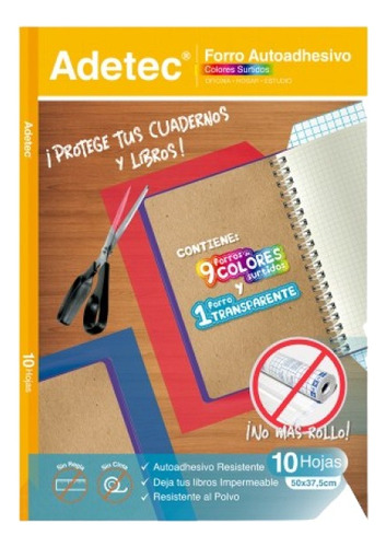 Pack 10 Forro Adhesivo Colores Surtido Libro Cuaderno Adetec