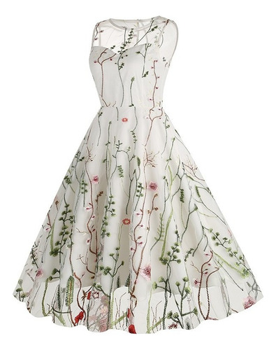 Vestido De Malla Floral Elegante Sin Mangas 50s