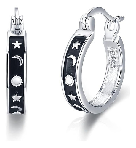 Aretes Plata 925 Con Diseño Estrella Y Luna Hipoalergenicos