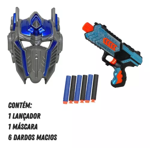 Arminha De Dardos + Mascara Robô De Brinquedo Azul Com 6 Dardo