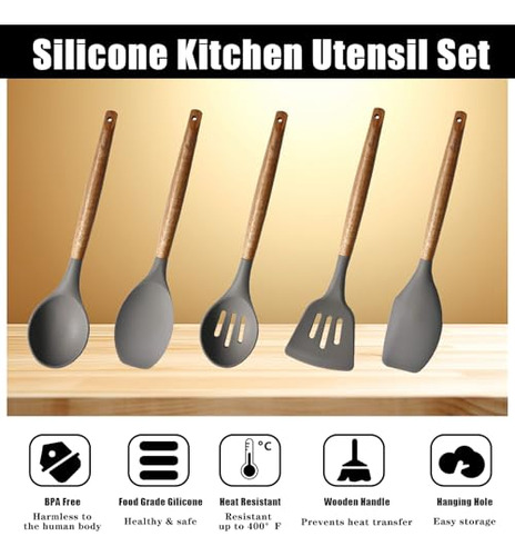 Miusco Juego De Utensilios De Cocina De Silicona De 5 Piezas