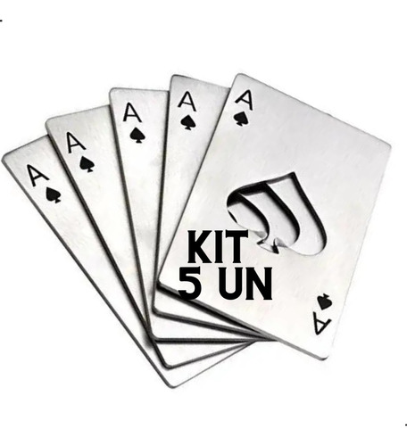 Kit Abridor De Garrafa Carta Baralho Naipe Poker 5un Inox