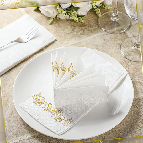 Sofisticada Servilletas Desechables Doradas Y Blanco