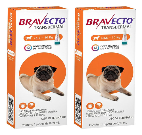 Kit 2 Antipulgas E Carrapatos Bravecto Msd De 4,5 A 10 Kg Cor Laranja