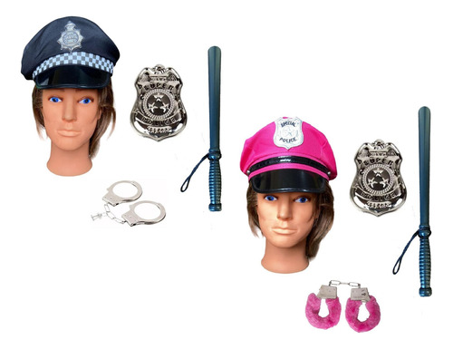 Kit Fantasia Carnaval Casal Policial Luxo Com Acessórios