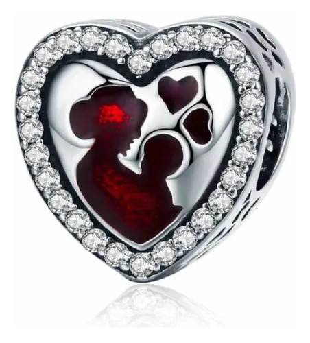 Charm Corazón Amor Madre E Hijo En Plata 925 Silver Heart