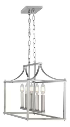 Lampara De Techo Colgante 34'' Candelabro Vintage 5 Luces Estructura Gris