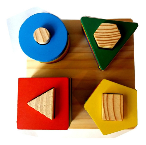 Juego Didáctico Torre X 4 Madera Colores Bloques Geometricos