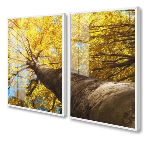 Quadros Decorativos Árvore Ipê Amarelo C Moldura Vidro 60x80