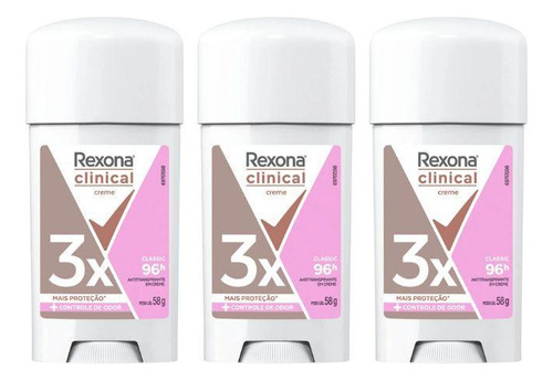Desodorante Rexona Creme Clinical 58g Fem Classic Kit 3un