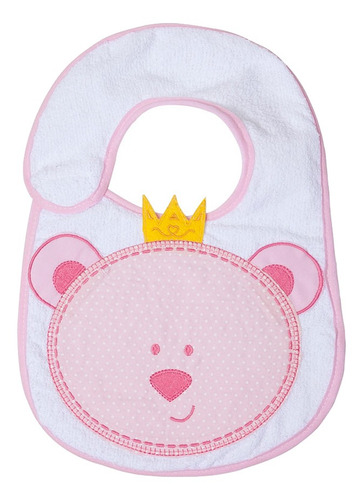 Babador Rosa Claro Bordado Ursa Rainha Para Bebê