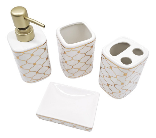 Set X4 Piezas Baño Accesorios Cerámica Cuadrado Deco Hsk