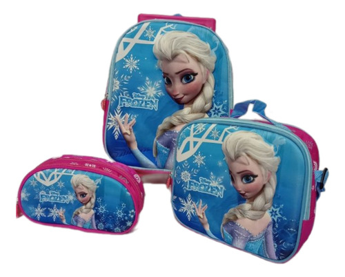 Kit Morral Pequeño Frozen Ruedas +lonchera + Cartuchera