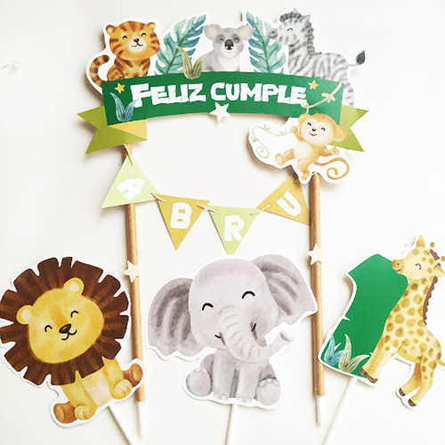 Adorno De Torta Cake Topper Animales Selva Animalitos Jungla