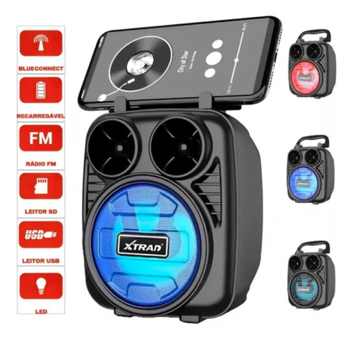 Caixa De Som Bluetooth Suporte De Celular Rádio Fm Caixinha