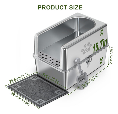Caja De Arena Para Gatos De Acero Inoxidable Cerrada Pwtaa X