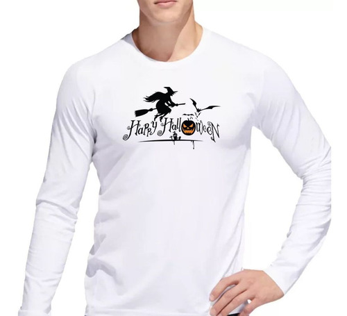 Remera De Hombre Feliz Halloween Bruja Volando En Escoba Ml