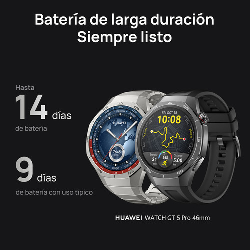 Smartwatch HUAWEI Watch GT 5 Pro 46mm, Reloj inteligente Silueta con Diseño Sofisticado, Deportes de Alto Nivel, Seguimiento de Salud, ECG, 14 Días de Duración, GPS, Llamada, iOS y Android, Titanio