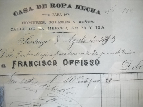 Documento Antiguo Factura Casa De Ropa F Opisso (Usado)