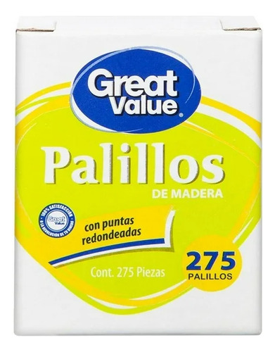 Palillos De Madera Great Value Con Puntas Redondeadas 275 Pz