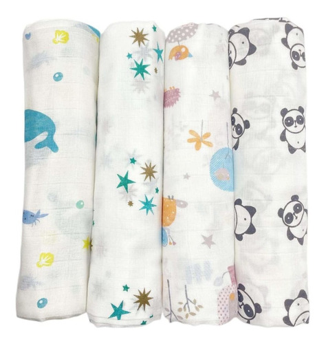 Paquete De 4 Mantas De Muselina Boutique Para Niñas Y Niños,