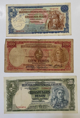 Uruguay 3 Billetes 1939 Lote, Bl307