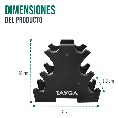 Set Mancuernas Vinílicas 3 Pares De 1,3, 5 Lb Con Rack Tayga Color Negro