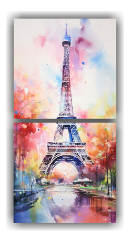 60x30cm Cuadro Decorativo Torre Eiffel Acuarela Moderno