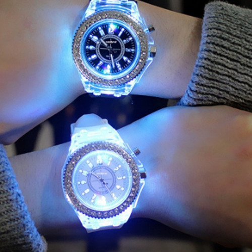Relógio Feminino Geneva Diamante Iluminado Com Led Cores