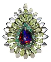 Comprar Anillo De Ópalo Negro, Esmeraldas Y Peridotos Naturales Of21