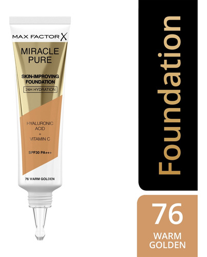 Base de maquillaje en liquido Max Factor Miracle Pure Miracle Cure Foundation SPF30 tono 76 warm golden - 30mL