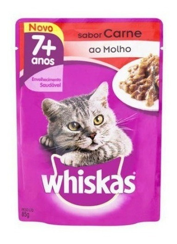 Imagem 1 de 3 de Ração Úmida Sache Whiskas 7+ Carne Ao Molho Gatos Senior 85g