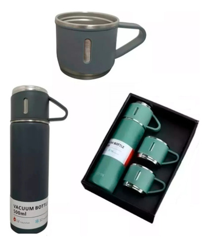 Set Termo Vaso Térmico Acero Inoxidable 500ml + 3 Tazas 