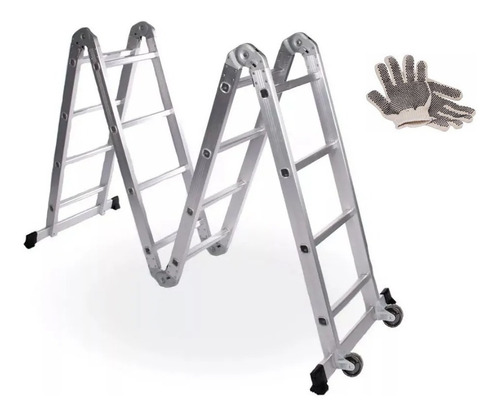 Guantes Y Escalera Articulada De Aluminio 4x4 Kld Con Ruedas