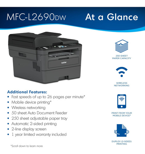 Impresora Multifunción Láser Monocromática Brother Mfc-l2690