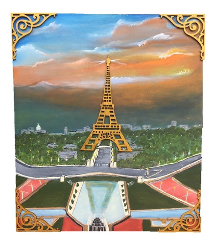 Cuadro Decorativo Torre Eiffel Paris Francia Pintado A Mano