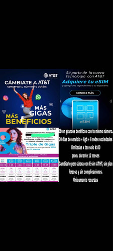 Esim At&t Digital Incluye Recarga De $100