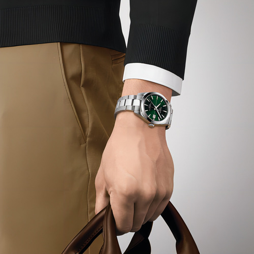 Reloj Hombre Tissot Gentleman Automatic Silicium | Verde Color De La Correa Acero Color Del Bisel Acero